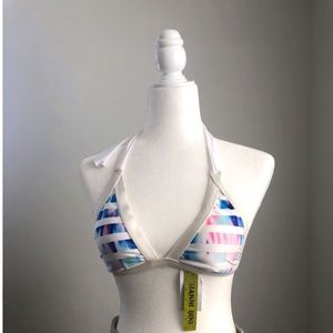 Gianni Bini Rainbow Stripe Halter Bikini Top